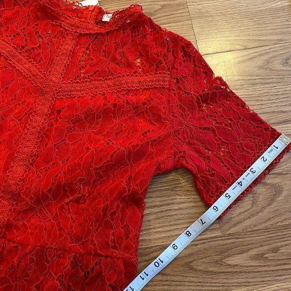 RED PEPLUM LACE RED BLOUSE SIZE M - Picture 7 of 8